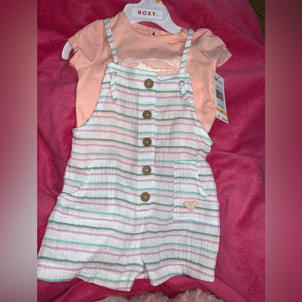 Roxy Peach and White Striped Jumpsuit girls 12 months nwt